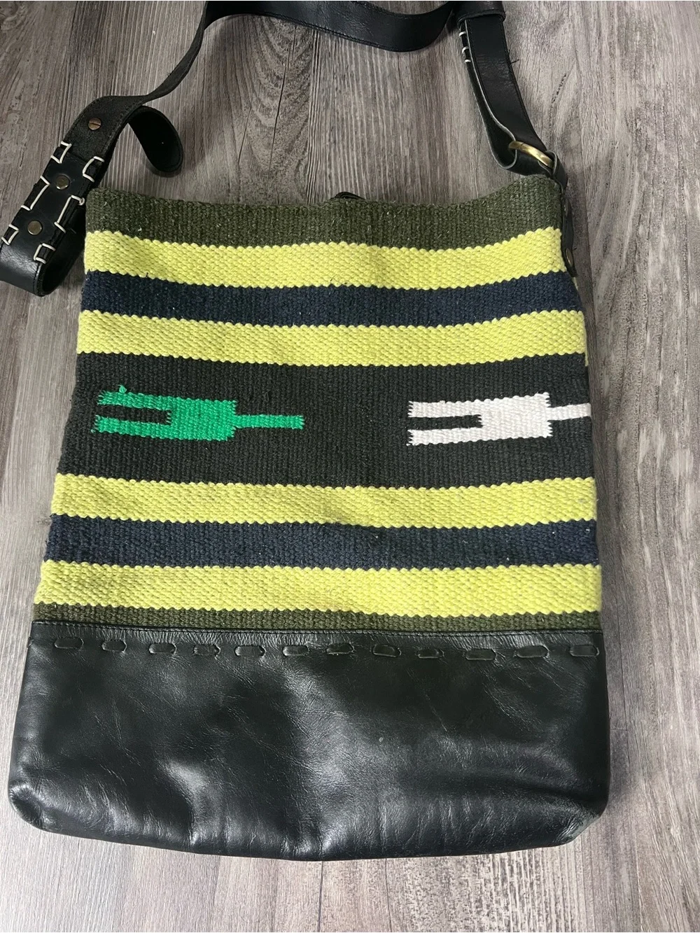Handwoven and leather Hobo Shoulder Bag with